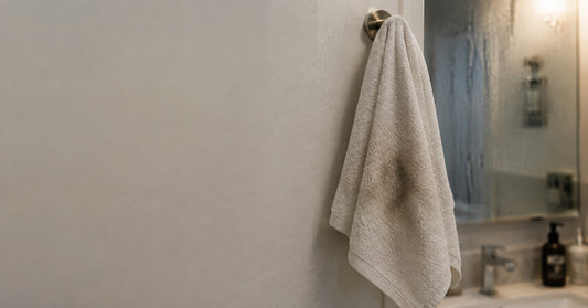 Close-up of a clean white disposable face towel on a bathroom counter, representing hygienic skincare habits