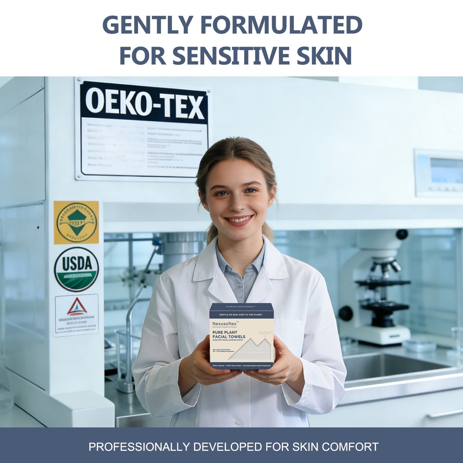 Certified plant-based disposable face towels with USDA Biobased and eco-friendly certifications